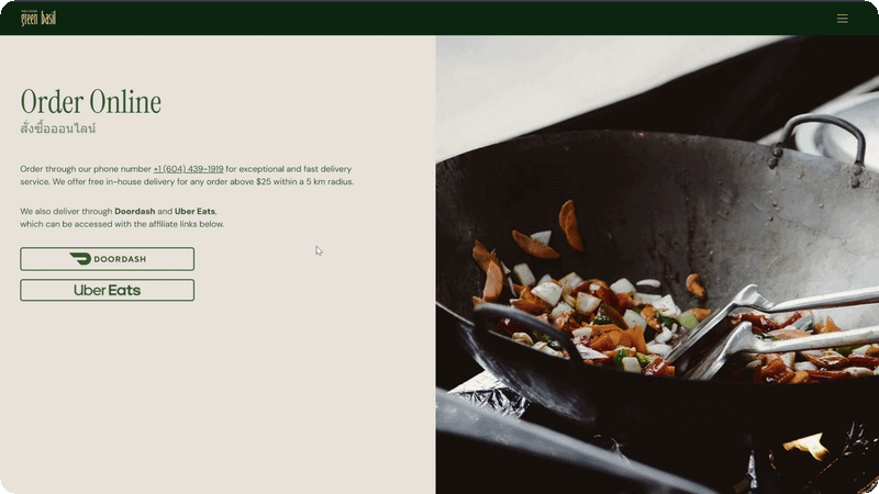 Gif of the Green Basil Order Online Page